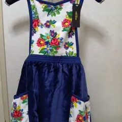 新品未使用　ホットマンアルバロ・花柄エプロン　ネイビーのサムネイル