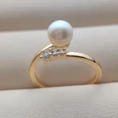 パールリング　指輪　淡水真珠　ジルコニア　冠婚葬祭　デイリー　フリー　新品