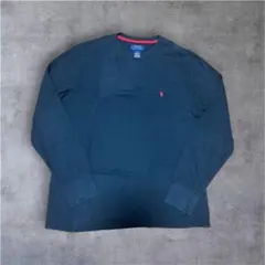 人気　ポロ ラルフローレン 長袖 サーマル カットソー L ブラック　刺繍ロゴ