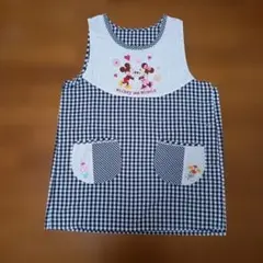 ミッキーとミニー刺繍エプロン チェック柄