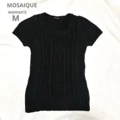 極上の肌触り MOSAIQUE モザイク ウール100% 半袖ニット 黒色 Mのサムネイル
