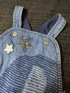 デニムオーバーオール 象と星刺繍