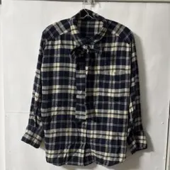 「即日発送」XS Mila Owenリボン付きネイビーチェック長袖シャツ