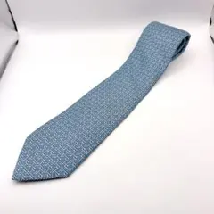 HERMES エルメス　ネクタイ　青系　総柄　幾何学模様　シルク100%