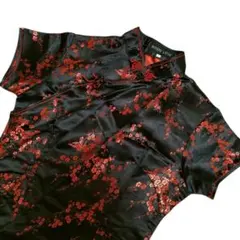 チャイナドレス 黒×赤 花柄 Lサイズ【ジャンク】宴会 コスプレ セクシー衣装