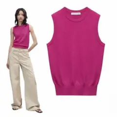 ZARA ベーシックニットトップ　ピンク　S