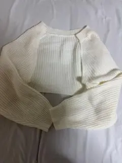 アイボリー リブ編み クロップドカーディガン