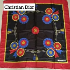 Christian Dior ディオール シルクスカーフ バンダナ 赤黒 匿名