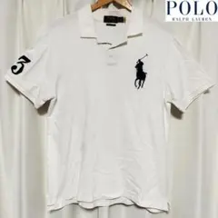 【古着】POLORALPHLAURENビッグポニー『3』半袖ポロシャツ白×紺 L