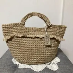 日常使い】【受注生産】ハンドメイド フリル付き 麻紐バッグ リネン