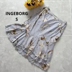 ⑧50 INGEBORG S 花柄フレアスカート 水色 綿100 春夏 きれいめのサムネイル