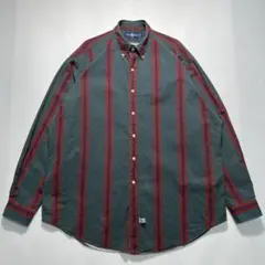 90s ラルフローレン 長袖BDシャツ XL ストライプ 刺繍ロゴ ○7154