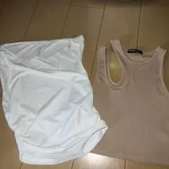 SHEIN ベージュ リブタンクトップ ホワイト ノースリーブXS 2枚セット
