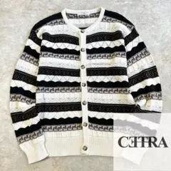 レトロ古着 総柄 ノルディック柄 デザイン ニット カーディガン セーター