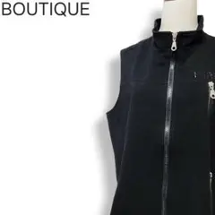 ポイントビジュー ジップデザイン ストレッチ ジップアップベスト ジレ 黒