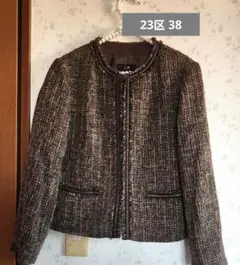 美品♥イタリア生地ツィードノーカラージャケット 38