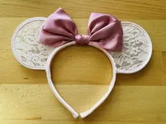 ミニーマウス 耳カチューシャ レースとリボン