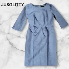 【希少美品】ジャスグリッティー　ブルー　リボンワンピ　ひざ丈ワンピース　青