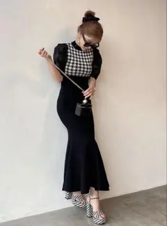 eimy istoire スプリングギンガムマーメイドニットワンピース