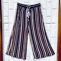 ストライプワイドパンツ Mサイズ ウエストゴム ポケット付き 訳あり