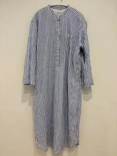 無印　ストライプ 麻の長袖シャツワンピース