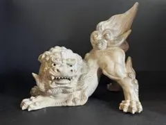 志野焼 獅子置物 伝統工芸士室山治郎作 美濃焼 室山作丸印銘 共箱布