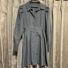 グレー 長袖 ボタンアップ ワンピース