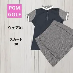 PGM レディースゴルフウェアXLスカート30 セット　ネイビー千鳥柄　大きめ