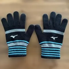 【ほつれあり】MIZUNO　ニット手袋　5本指　滑り止め　スポーツ　黒　ジュニア