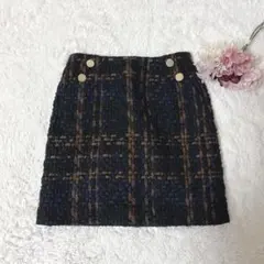 美品✨オペークドットクリップ　ツイードスカート　膝丈チェック柄　38