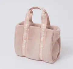 ナイスクラップ ロゴテープフェイクファーミニトートバッグ ピンク