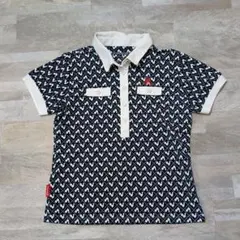 ★立春セール★ルコックゴルフ 総柄ポロシャツ レディースLL ネイビー×ホワイト