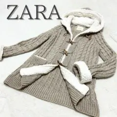 可愛い✨美品！ZARA ニットダッフルコート カーディガン ミドル丈　ベージュ