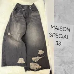 【美品】 メゾンスペシャル ダメージワイドデニム ジーンズ 38 Mサイズのサムネイル