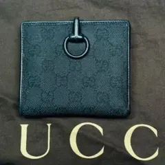 美品　グッチ 二つ折り財布 ホースビットクリップ GGキャンバス ブラック