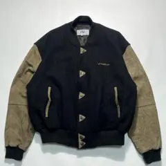 90s TM カナダ製 袖スエード スタジャン XL 黒 カーキ 刺繍 7707