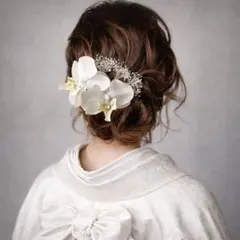 胡蝶蘭髪飾り ドライフラワーヘッド 成人式 和装結婚式 卒業式 振袖 金箔シート