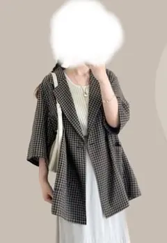 しまむら choco ハーフスリーブジャケット チェック Lサイズ