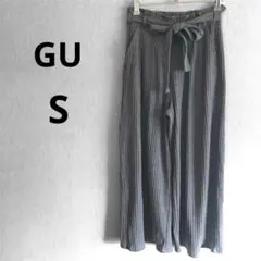 美品 GU S リブワイドパンツ ウエストリボン グレー イージーパンツ