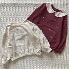 プティマイン 長袖トレーナー 120 襟付き チェリー ボルドー ネコ ホワイト