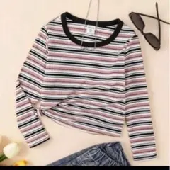 SHEIN ボーダーリブ長袖 トップス 6Y(110-116cm)