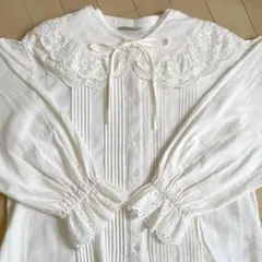 サマンサモスモス 付け襟ピンタックブラウス オフホワイト フリル レース F