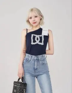 新品 Darich ダーリッチ ネックリボンワンショルダーTシャツ ホワイト