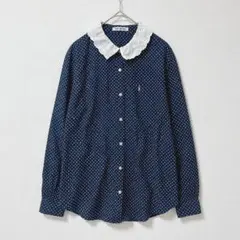 .CLEF DE SOL ドットシャツ　長袖　レース　紺　ネイビー M ブラウスのサムネイル