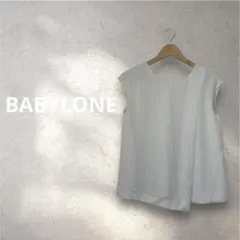 バビロン バックレース ピンストライプ ブラウス 38 白 切替 ノースリーブ