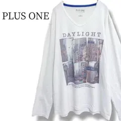 プラスワン ロンT Tシャツ 長袖 XL ホワイト グラフィック Vネック 薄手