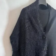 異素材カジュアルベスト黒ボタン付きストールとニットセット