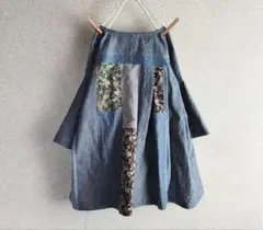 秋プルオーバー*ダンガリー×パッチワーク·ドルマンスリーブ·サイドスリット