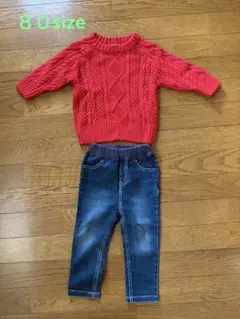 ベビーニットセーター　デニムパンツBREEZE 赤 秋冬　サイズ80