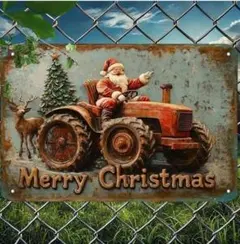 トラクターサンタさんブリキ看板77 インテリア雑貨　ヴィンテージ 壁装飾